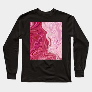 Raspberry Cream Pink Marble Effect Swirl Abstract Art Long Sleeve T-Shirt